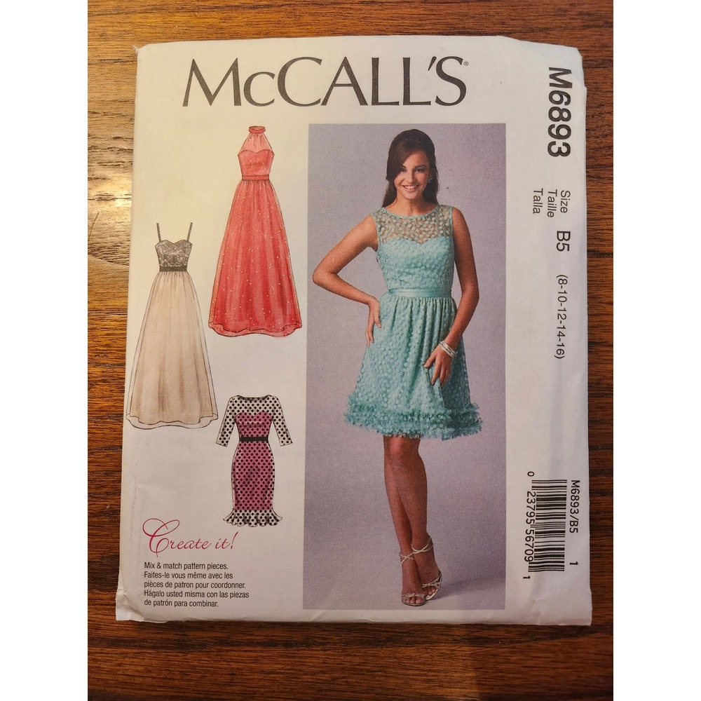 McCalls M6893 Sewing Pattern Misses Mix Match Dress Gown Size 8-16 Prom Formal